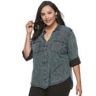 Plus Size Rock & Republic&reg; Cuffed Shirt, Women's, Size: 0x, Blue
