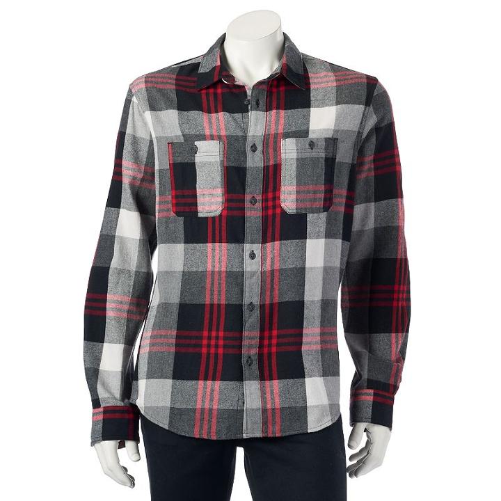 Big & Tall Urban Pipeline&reg; Plaid Flannel Button-down Shirt, Men's, Size: M Tall, White