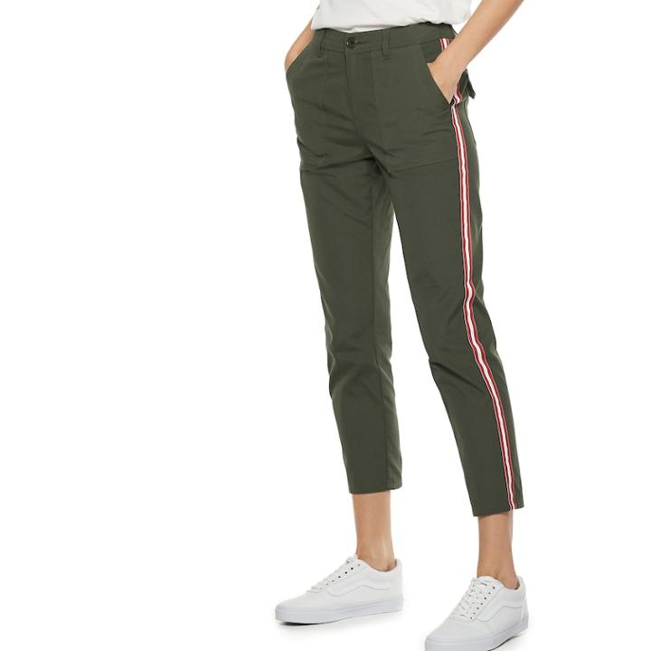 Women's Popsugar Constrast-stripe Ankle Pants, Size: 8, Dark Green