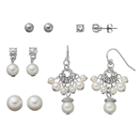 Simulated Pearl Stud & Drop Earring Set, Women's, White