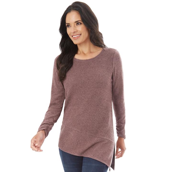 Women's Apt. 9&reg; Asymmetrical Ribbed Crewneck Sweater, Size: Xxl, Dark Pink