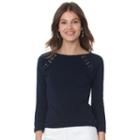 Women's Chaps Lace-up Boatneck Tee, Size: Medium, Blue (navy)