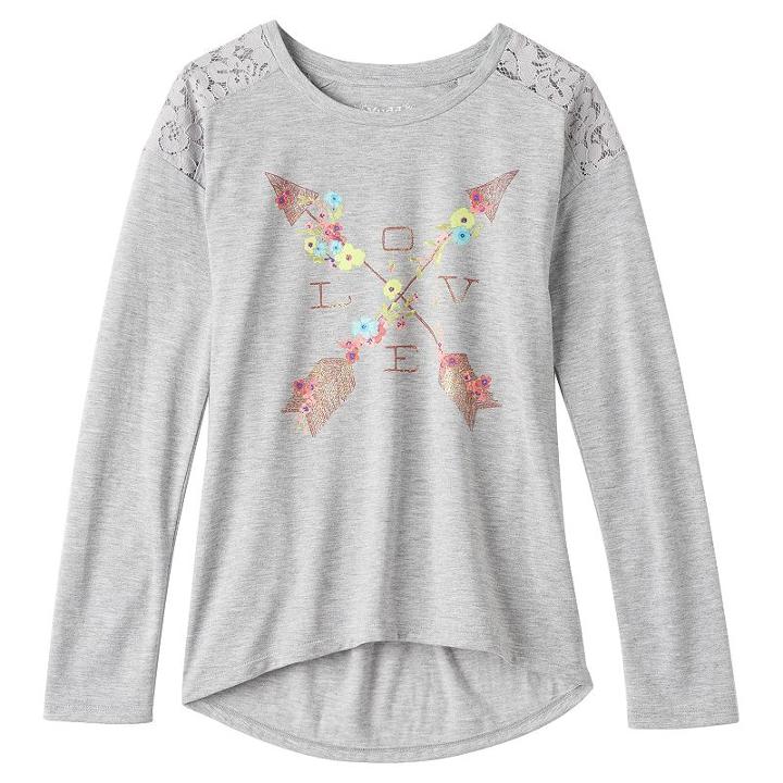 Girls 7-16 & Plus Size Mudd&reg; Lace Slub Graphic Tee, Girl's, Size: 20 1/2, Grey Other