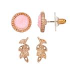 Gs By Gemma Simone Pink Round Stud & Leaf Drop Earring Set, Women's, Multicolor