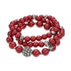 Red Simulated Pearl Stretch Bracelet Set, Women's
