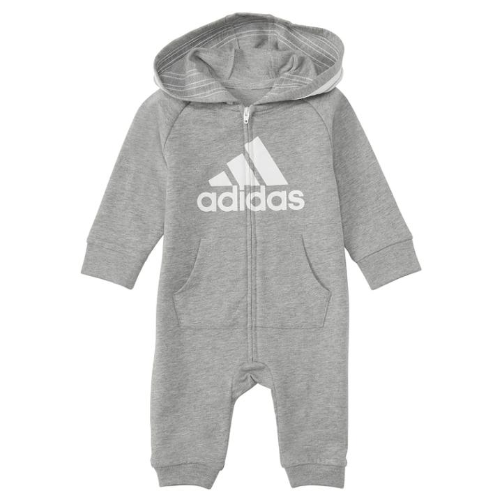 Baby Boy Adidas Logo Hooded Coverall, Size: 12 Months, Dark Grey