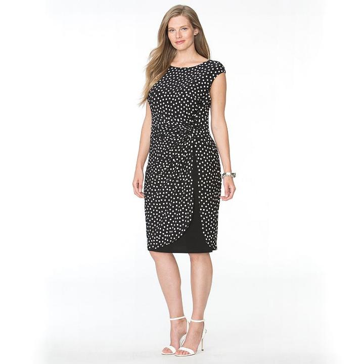 Plus Size Chaps Polka-dot Tulip-hem Dress, Women's, Size: 22 W, Black