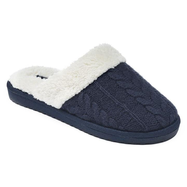 Chaps Women's Cable-knit Scuff Slippers, Size: Medium, Blue (navy)