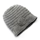 Sijjl Women's Ribbed Floral Cable-knit Wool Beanie, Grey