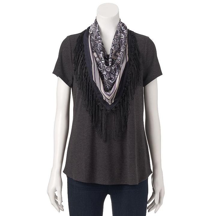 Women's World Unity Scarf Tee, Size: Xs, Grey (charcoal)