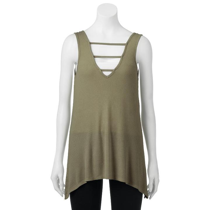 Madden Nyc Juniors' Ribbed Strappy V-neck Tank, Girl's, Size: Large, Dark Green