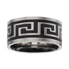 Men's Two Tone Stainless Steel Greek Key Band, Size: 11, Grey