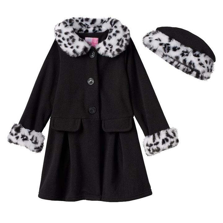 Girls 4-6x Sophie Rose Faux-fur Trim Black Coat, Girl's, Size: 6