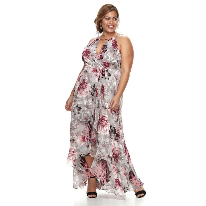 Plus Size Chaya Floral Ruffle Maxi Dress, Women's, Size: 18 W, Light Grey
