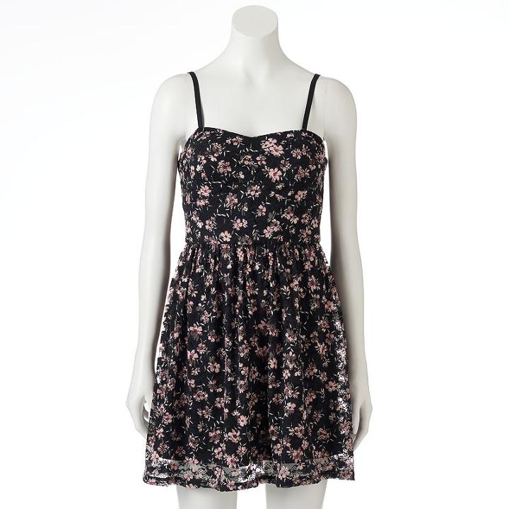 Juniors' Lily Rose Floral Lace Sweetheart Dress, Girl's, Size: Small, Dark Grey