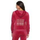 Women's Juicy Couture Graphic Velour Hooded Jacket, Size: Xl, Dark Pink