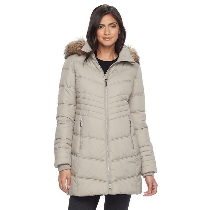 Women's Apt. 9&reg; Hooded Faux-fur Trim Jacket, Size: Large, Light Grey