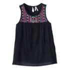 Girls 7-16 Mudd&reg; Embroidered Yoke Gauze Tank Top, Girl's, Size: 12, Black