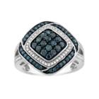 1 Carat T.w. Blue & White Diamond Sterling Silver Square Ring, Women's, Size: 7