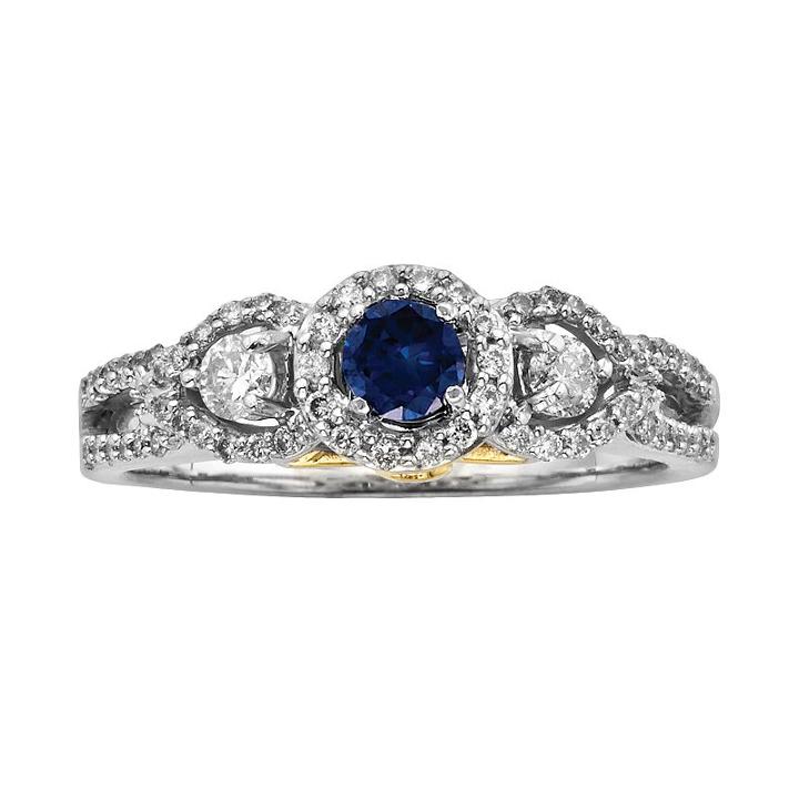 Round-cut Igl Certified Blue And White Diamond Frame Engagement Ring In 14k White Gold (1 Ct. T.w.), Women's, Size: 9.50