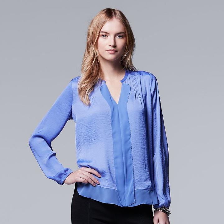 Women's Simply Vera Vera Wang Pintuck Top, Size: Xl, Blue (navy)