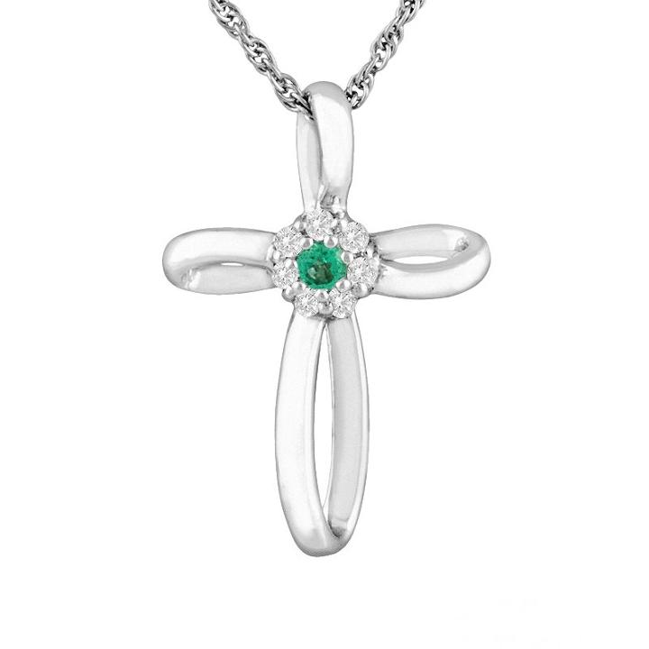 Sterling Silver Lab-created Emerald Cross Pendant, Women's, Size: 18