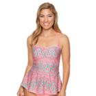 Women's Aqua Couture Waist Minimizer Geometric Bandeaukini Top, Size: Small, Pink