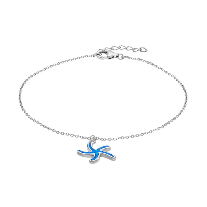 Sterling Silver Lab-created Blue Opal Starfish Anklet, Women's