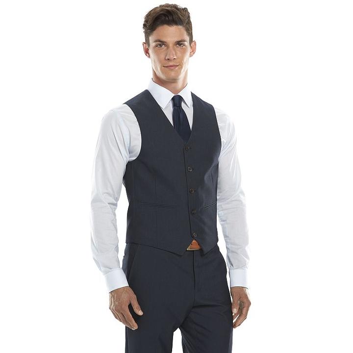 Men's Savile Row Modern-fit Navy Suit Vest, Size: Small, Dark Blue