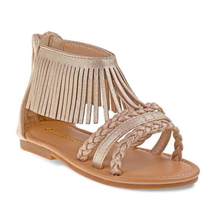 Laura Ashley Toddler Girls' Fringe Ankle Cuff Sandals, Girl's, Size: 9 T, Gold