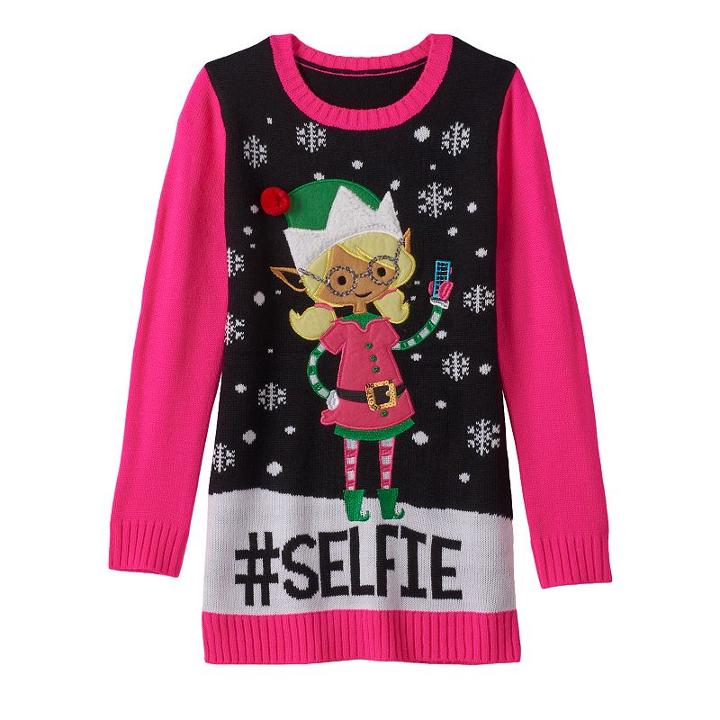 Girls 7-16 & Plus Size It's Our Time #selfie Elf Sweater Tunic, Girl's, Size: L Plus, Ovrfl Oth