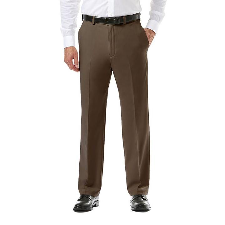 Men's Haggar&reg; Cool 18&reg; Pro Classic-fit Wrinkle-free Flat-front Expandable Waist Pants, Size: 34x30, Med Brown