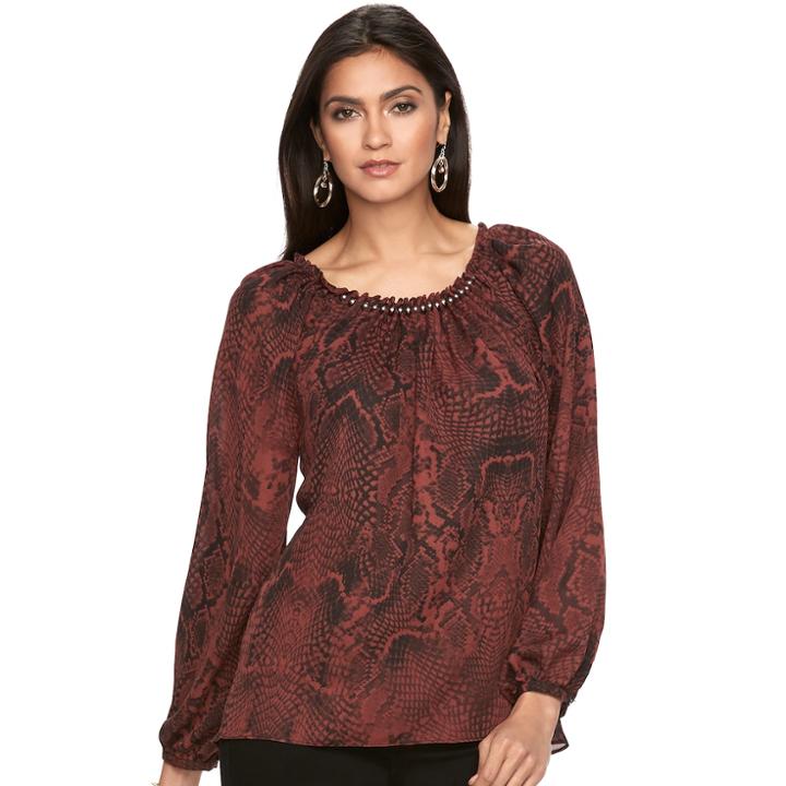 Women's Jennifer Lopez Pleated Stud Top, Size: Large, Red