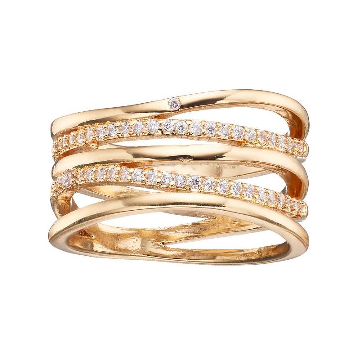 Lc Lauren Conrad Cubic Zirconia Wavy Multi Row Ring, Women's, Size: 7, Gold