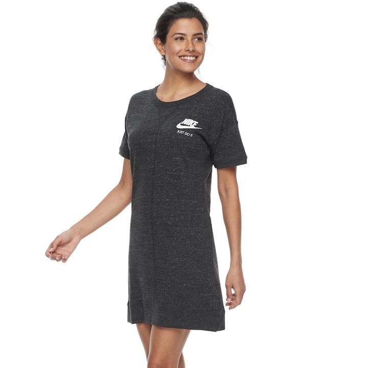 Women's Nike Sportswear Short Sleeve Sweatshirt Dress, Size: Large, Grey (charcoal)