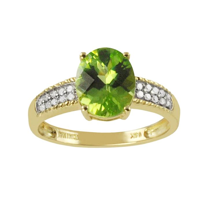 14k Gold Peridot & 1/10 Carat T.w. Diamond Ring, Women's, Size: 8, Green