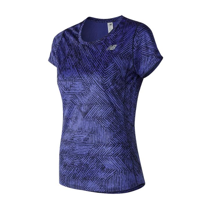 Women's New Balance Accelerate Printed Short Sleeve Tee, Size: Large, Purple