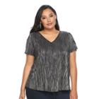 Plus Size Jennifer Lopez Foiled V-neck Top, Women's, Size: 3xl, Black