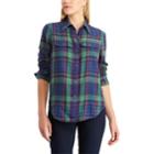 Women's Chaps Plaid Twill Button-down Shirt, Size: Large, Green