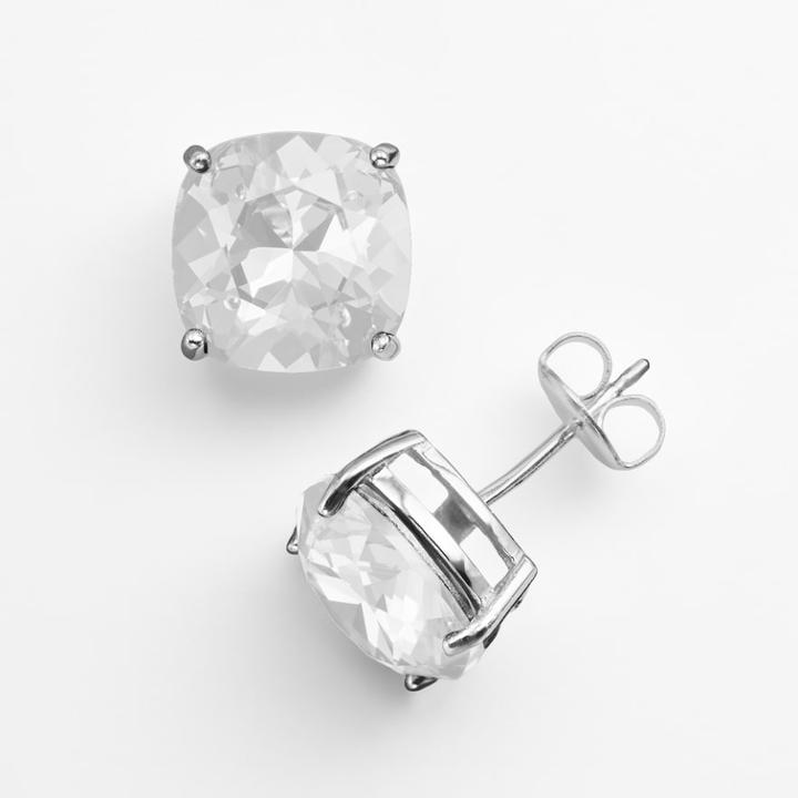 Illuminaire Silver-plated Crystal Stud Earrings - Made With Swarovski Crystals, Women's, White