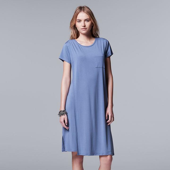 Women's Simply Vera Vera Wang Double Layer T-shirt Dress, Size: Large, Blue (navy)