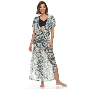 Women's Beach Scene Leaf Chiffon Cover-up, Size: Medium, Multicolor
