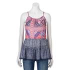 Juniors' Rewind Mix Print Peplum Tank, Girl's, Size: Large, Blue
