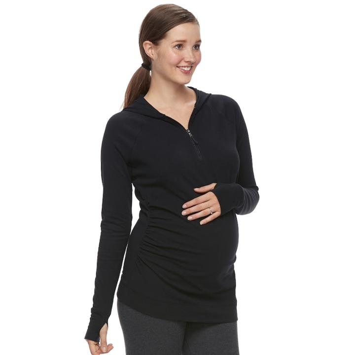 Maternity A:glow Ruched 1/4-zip Workout Top, Women's, Size: S-mat, Black