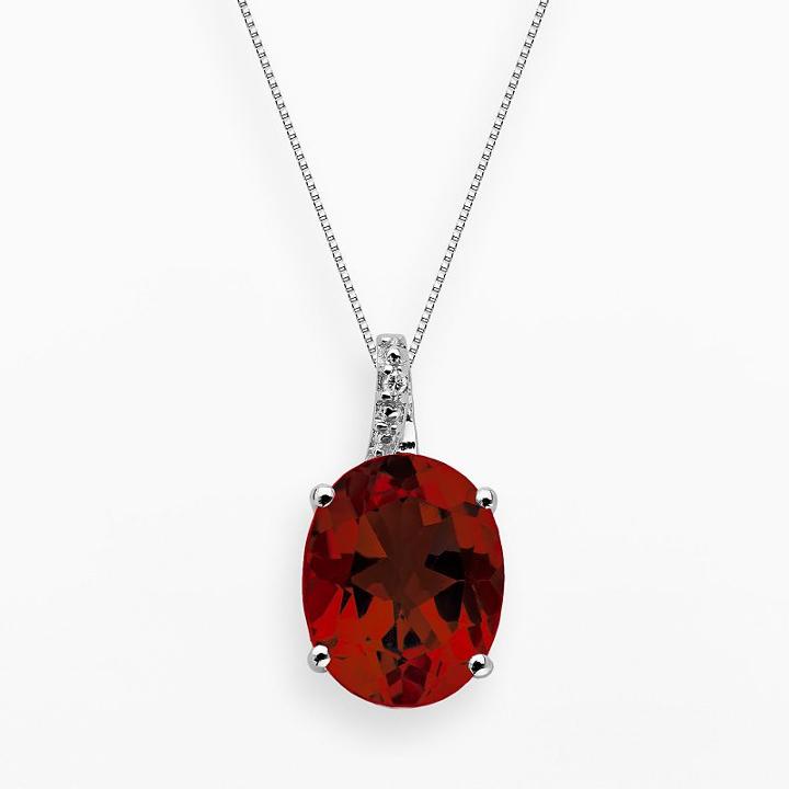 Sterling Silver Garnet And Diamond Accent Oval Pendant, Women's, Size: 18, Red
