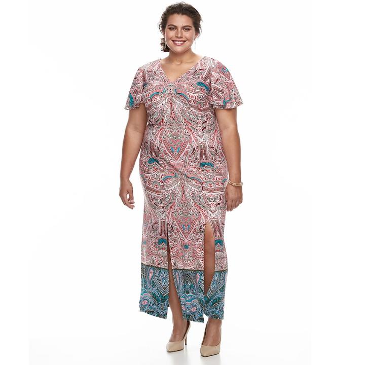 Plus Size Suite 7 Paisley Flutter Maxi Dress, Women's, Size: 2xl, Natural