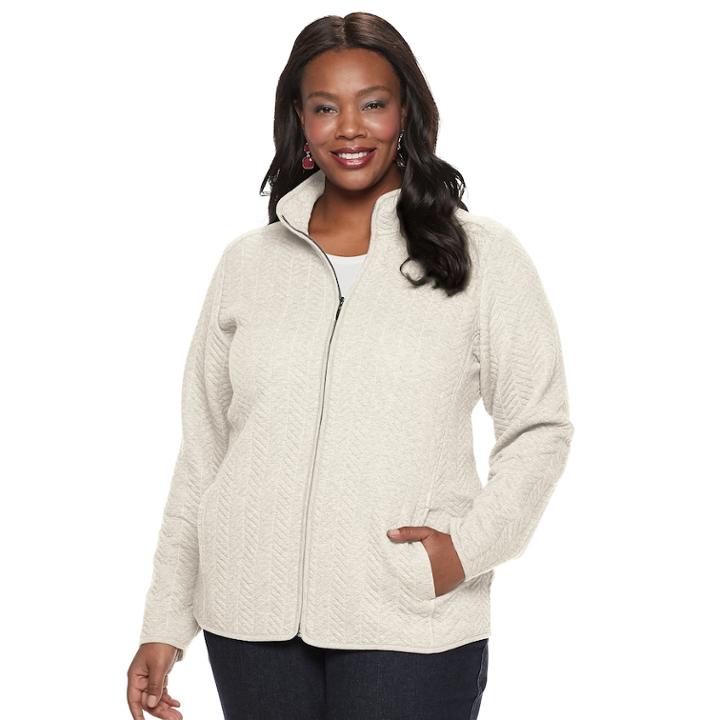 Plus Size Croft & Barrow&reg; Quilted Knit Jacket, Women's, Size: 2xl, White