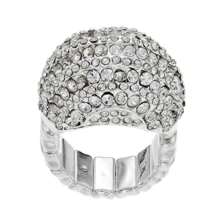 Pave Oval Dome Stretch Ring, Women's, Size: 7, Silver