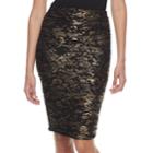 Women's Double Click Textured Metallic Midi Skirt, Size: Medium, Black