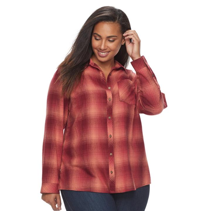 Plus Size Sonoma Goods For Life&trade; Essential Plaid Flannel Shirt, Women's, Size: 2xl, Dark Red